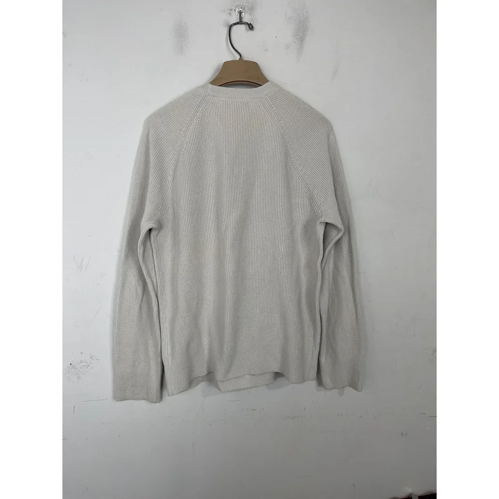 Banana Republic Men Sweater Large Ivory Ribbed Crew Neck Skater Grunge Fisherman